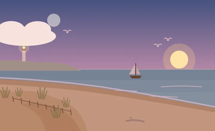 Sandy coast at dusk